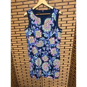 Talbots‎ Blue Floral Cotton Tank Shift Dress Size 14